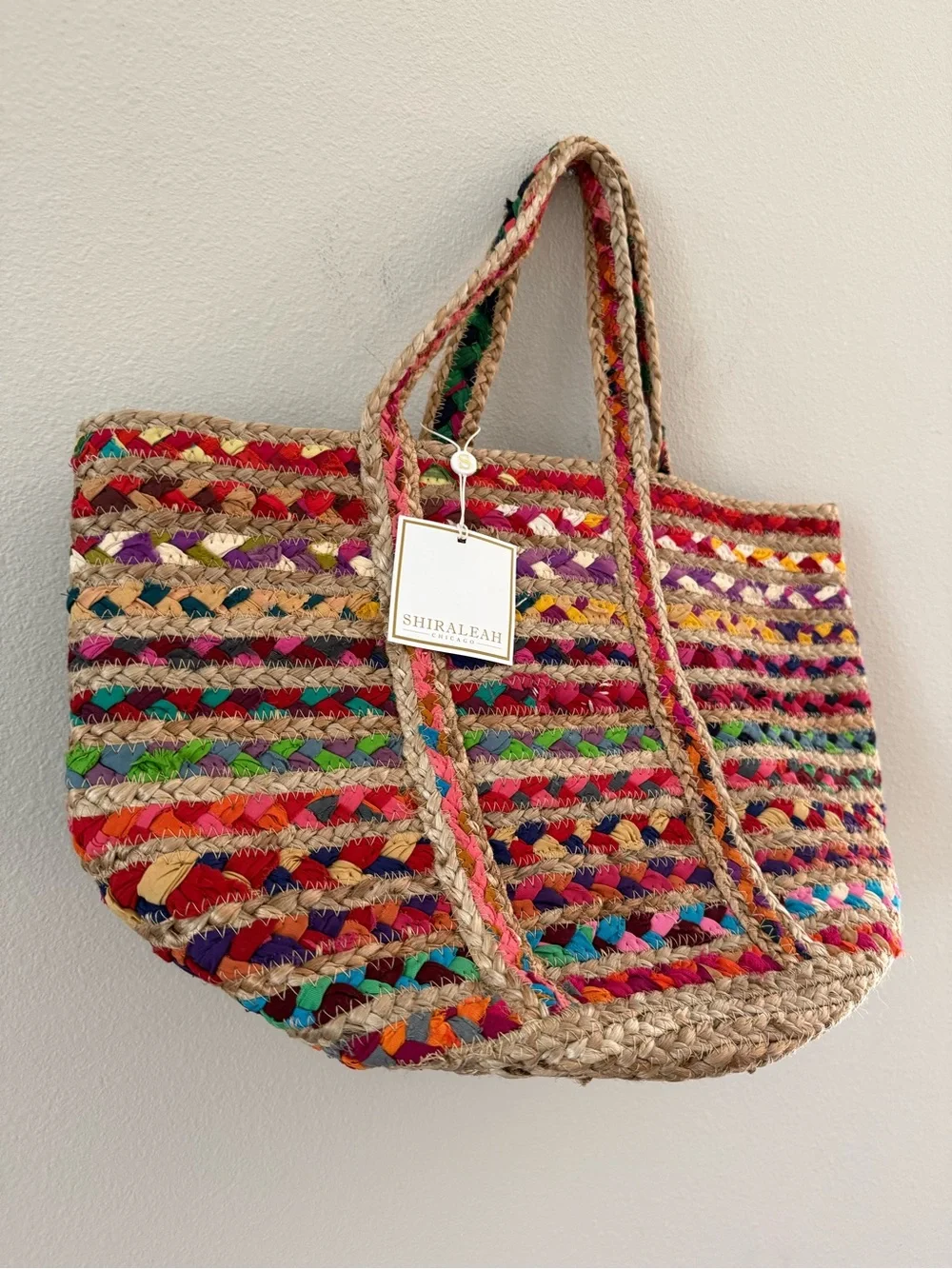 Shiraleah Colorful Striped Braided Jute Raffia Summer Vacation Tote NWT